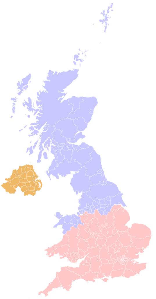 Map of UK with the MRT areas
