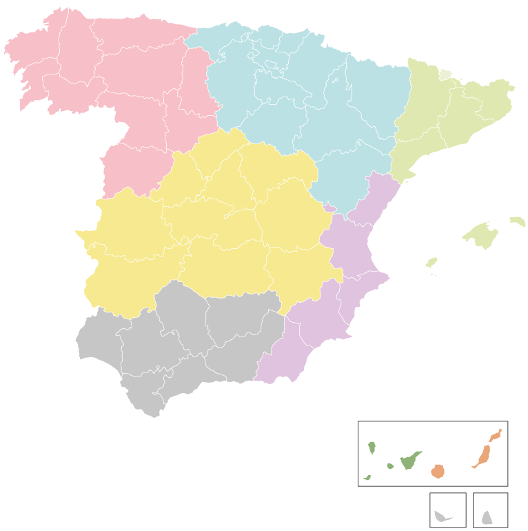 Mapa de España con las áreas comerciales de MRT