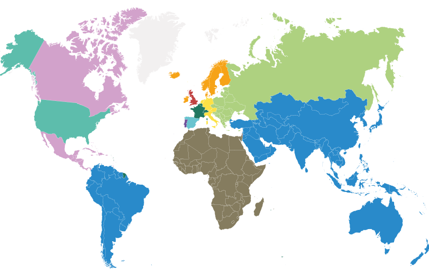 Mapa del mundo para mostrar los contactos comerciales de MRT